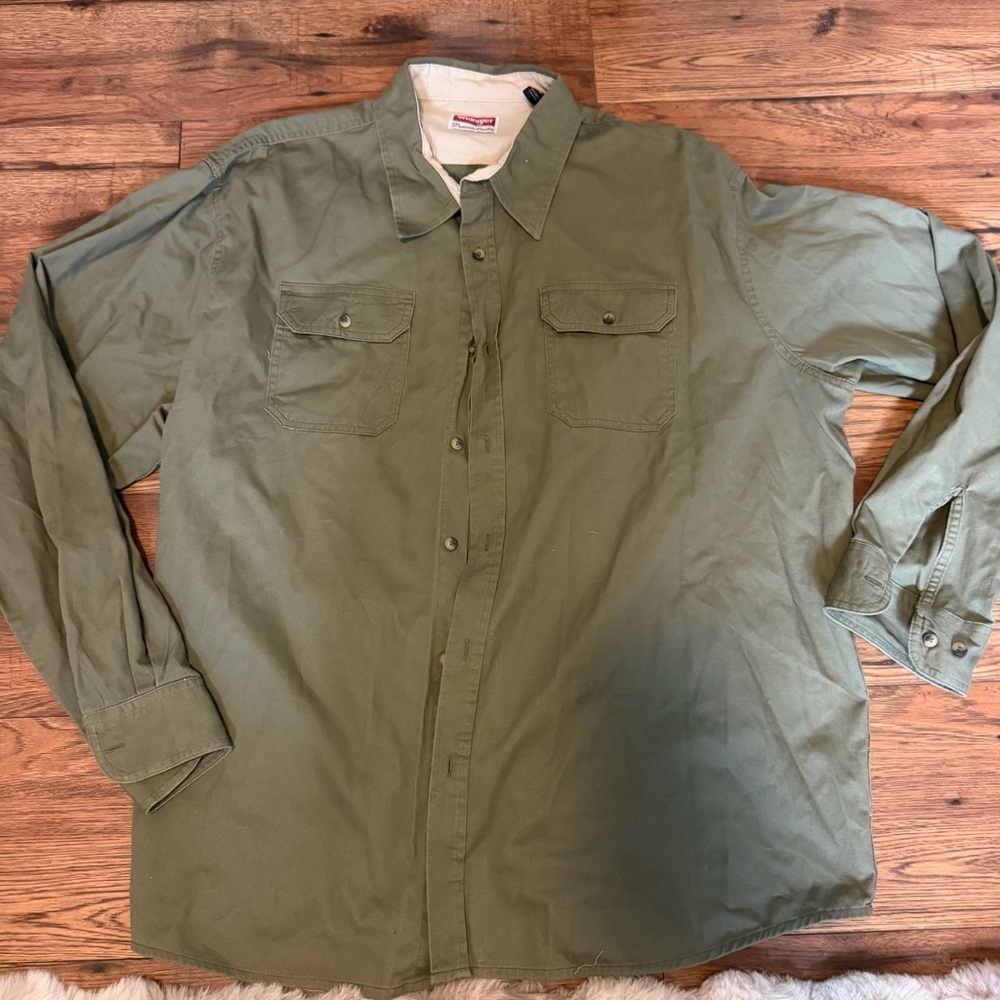 Wrangler Men’s Olive Green Casual Button Down long sleeve Shirt 2XL